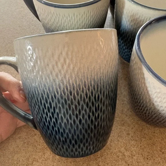 Pfaltzgraff Blue and Cream Textured Mugs - Picture 2 of 7